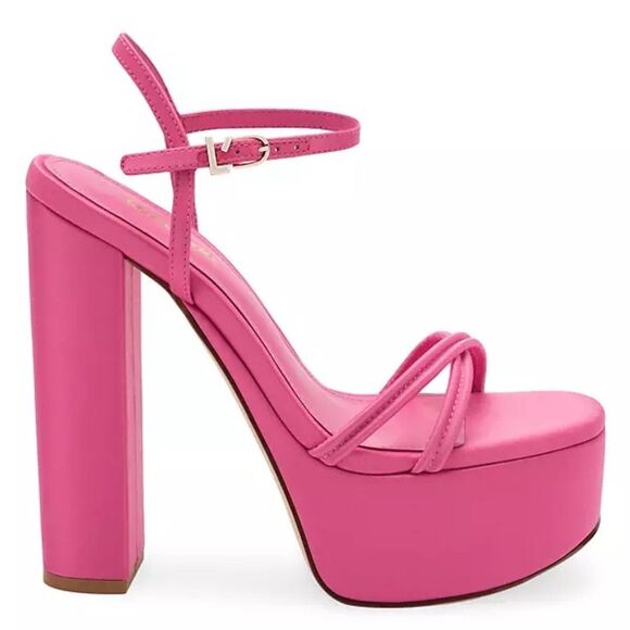 NEW Larroude Annie 140MM Pink Satin Platform Sandals 10 - Picture 1 of 7